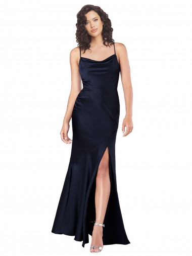 Shop Draped Cowl Neck Formal Silky Satin Bridesmaid Dress / Prom Dress with Skirt Slit Canada