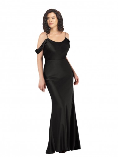 Shop Off the Shoulder Sleeves Formal Silky Satin Bridesmaid Dress / Prom Dress with Skirt Slit Canada