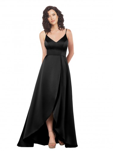 Shop High Low V-Neckline Formal Silky Satin Tulip Bridesmaid Dress / Prom Dress with Wrap Skirt Canada