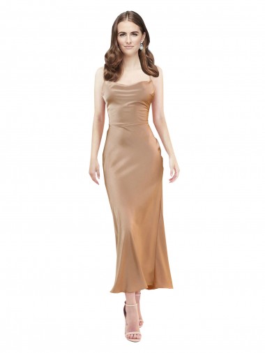 Shop Cowl Neck Formal Silky Satin Midi Length Bridesmaid Dress / Cocktail Prom Dress Low Back Canada