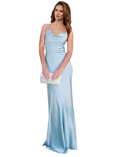 Shop Open Back with Ties Cowl Neck Sheath Formal Silky Satin Long Bridessmaid Dress Canada