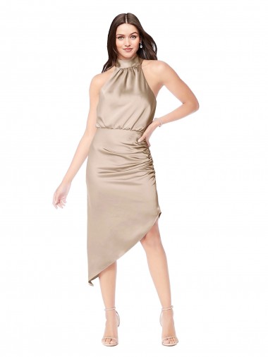 Shop Silky Satin High Low Midi Cocktail Length Bridesmaid Dress / Prom Dress with Asymmetric Skirt Canada