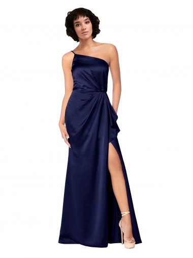 Shop One Shoulder Formal Silky Satin Bridesmaid Dress / Prom Dress with Skirt Slit Canada