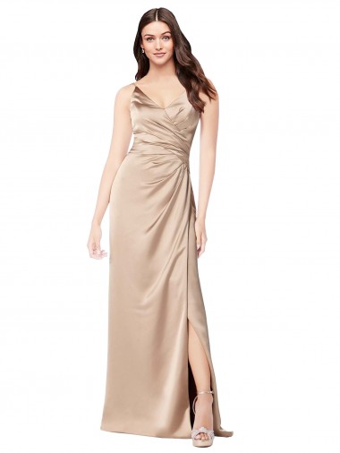 Shop Formal Silky Satin Bridesmaid Dress / Prom Dress with Draped Surplice Bodice Canada