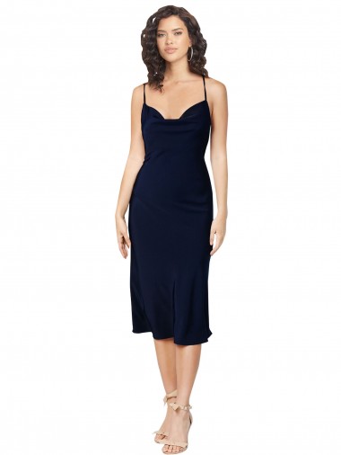 Shop Short Cocktail Midi Length Formal Silky Satin Bridesmaid Dress / Prom Dress with Cowl Neck and Cross Back Straps Canada