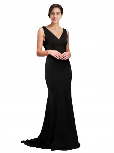 Shop V-Neck Full Length Formal Silky Satin Bridesmaid Dress / Prom Dress with Soft Cowl Neck and Sweep Train Canada