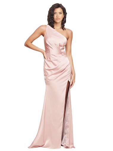 Shop Full Length Ruched Formal Silky Satin Bridesmaid Dress / Prom Dress with Low Back and High Split Canada