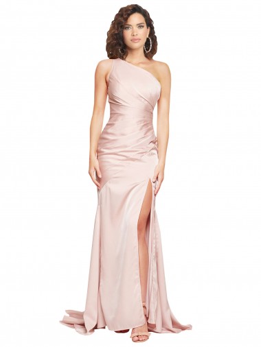 Shop Full Length One Shoulder Long Formal Silky Satin Bridesmaid Dress / Prom Dress with High Split Canada