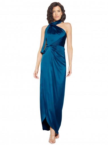 Shop High Halter Neck Formal Silky Satin Bridesmaid Dress / Prom Dress with Sash Overlay and Side Split Canada