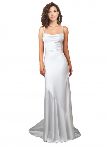 Shop Simple Lace Up Back Cowl Neck Long Sweep Train Silky Satin Beach Wedding Dress Canada