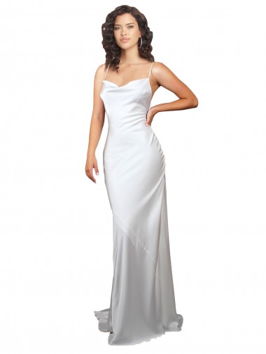 Shop Simple Sweep Train Low Back Tie Cowl Neck Long Silky Satin Beach Wedding Dress Canada