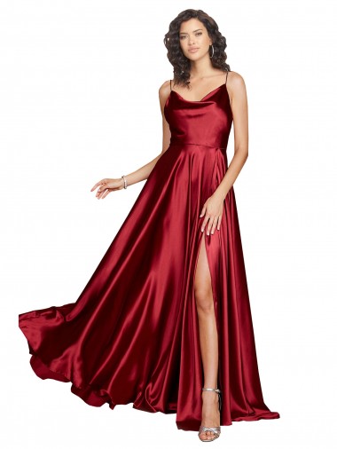 Shop Cowl Neckline Long Formal Silky Satin Bridesmaid Dress / Prom Dress with Spaghetti Straps Canada