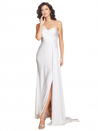 Shop One Shoulder Floor Length Silky Satin Wedding Dress with Side Slit Canada