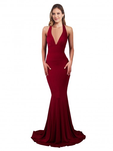 Shop Halter Mermaid Plunge V-Neckline Open Back Bow Tie Formal Spandex Bridesmaid Dress / Prom Dress Canada