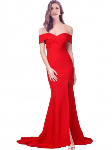 Shop Criss Cross Full Length Long Formal Crepe Bridesmaid Dress / Prom Dress with Side Split Canada