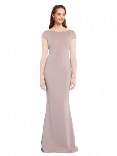 Shop Boat Neck Cap Sleeve Formal Crepe Bridesmaid Dress / Prom Dress with Plunging Tie Back Canada