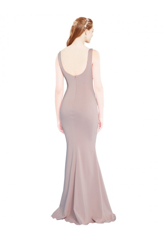 Sleeveless Scoop Neck Fully Lined Formal Crepe Bridesmaid Dress / Prom Dress