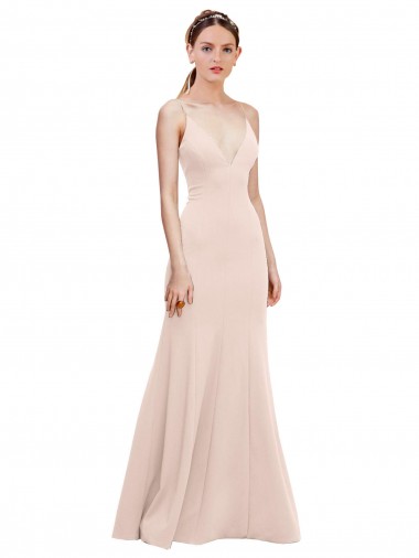 Shop Deep V-Neck and Back Long Formal Crepe Bridesmaid Dress / Prom Dress Canada