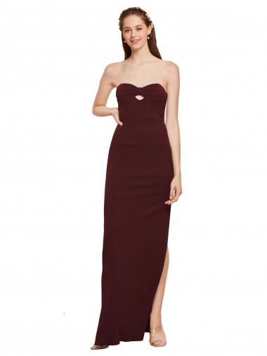 Shop Twisted Strapless Keyhole Long Formal Crepe Bridesmaid Dress / Prom Dress with Slit Canada