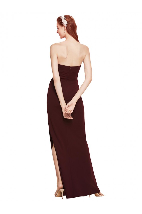 Twisted Strapless Keyhole Long Formal Crepe Bridesmaid Dress / Prom Dress with Slit