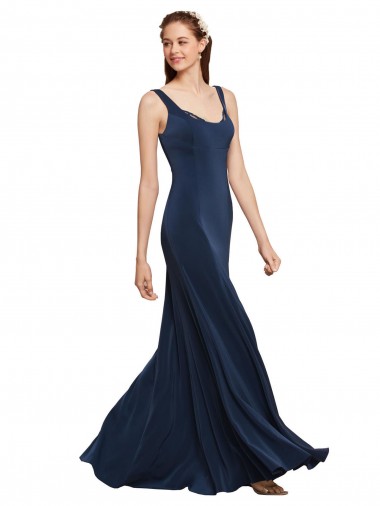 Shop Fit and Flare Long Formal Crepe Bridesmaid Dress / Prom Dress with Round Neck Canada