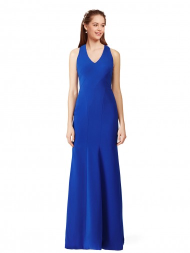 Shop Halter V-Neck Long A-Line Formal Crepe Bridesmaid Dress / Prom Dress Canada