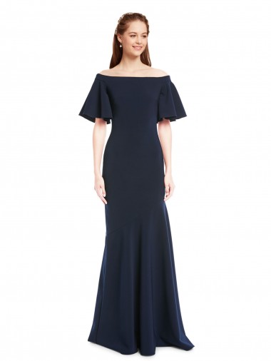 Shop Off the Shoulder Formal Crepe Bridesmaid Dress / Prom Dress with Short Ruffle Sleeves. Canada