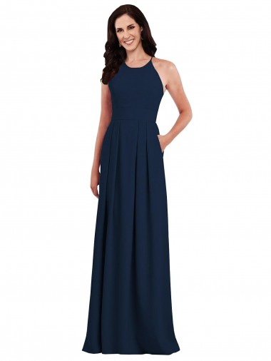 Shop Criss Cross Back Crepe Halter Bridesmaid Dress with Pockets Canada