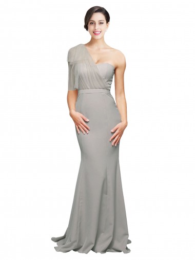 Shop Long Sweep Train Sweetheart Formal Crepe Bridesmaid Dress / Prom Dress with Tulle One Shoulder Canada