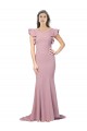 Flutter Sleeves Low V-Back High Round Neck Formal Crepe Bridesmaid Dress / Prom Dress