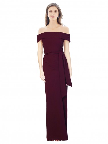 Shop Off the Shoulder Long Formal Crepe Bridesmaid Dress / Prom Dress with Waist Tie Canada