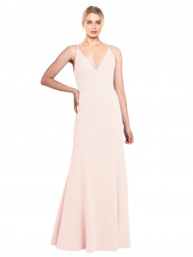 Shop Slim A-Line V-Neck Long Stretch Formal Crepe Bridesmaid Dress / Prom Dress with V-Back Canada