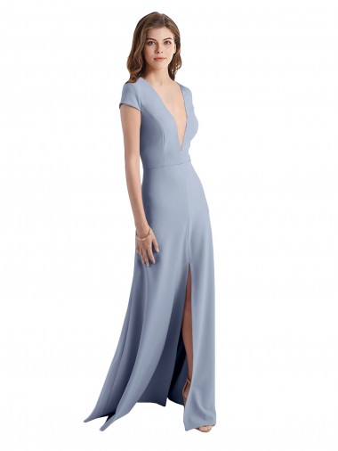 Shop Plunging V-Neck Cap Sleeves Stretch Crepe Bridesmaid Dress / Prom Dress with Front Slit Canada