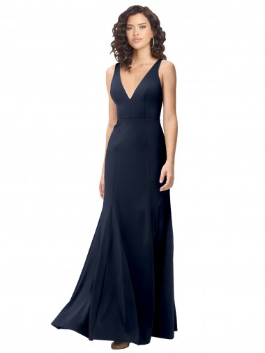 Shop Classic V-Neck Long Stretch Formal Crepe Bridesmaid Dress / Prom Dress with V-Back Canada