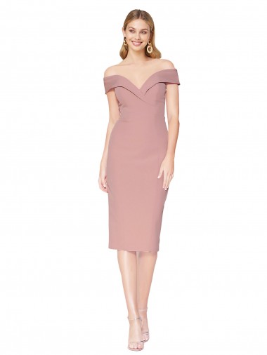 Shop Cocktail Knee Length Off the Shoulder Sweetheart Formal Crepe Bridesmaid Dress / Prom Dress Canada