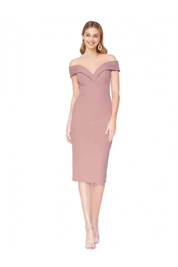 Cocktail Knee Length Off the Shoulder Sweetheart Formal Crepe Bridesmaid Dress / Prom Dress