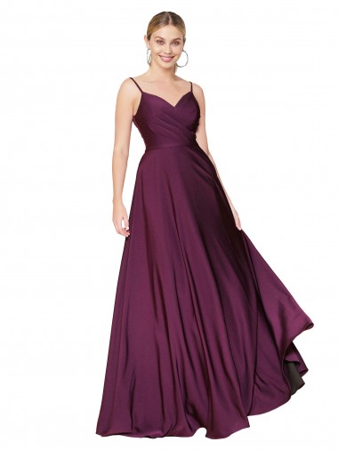 Shop High Neck Spaghetti Straps Long V-Back Formal Crepe Bridesmaid Dress / Prom Dress Canada