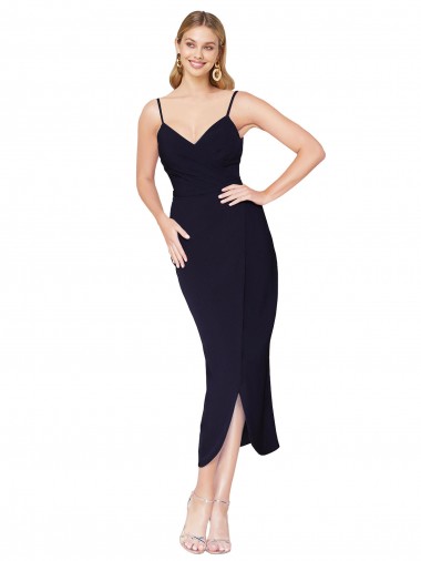 Shop High Neck Spaghetti Straps Formal Crepe Short Cocktail Wrap Bridesmaid Dress / Prom Dress Canada