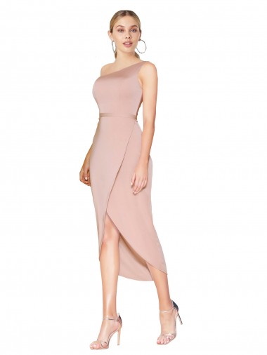 Shop Knee Length One Shoulder Formal Crepe Short Wrap Bridesmaid Dress / Prom Dress Canada