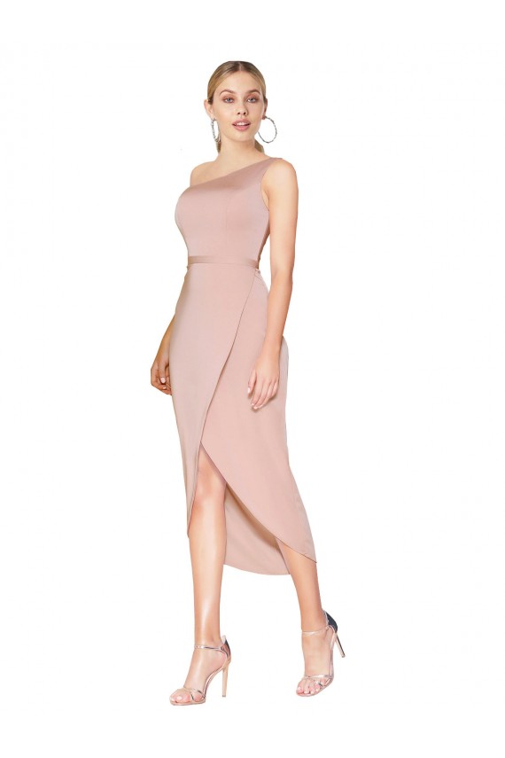 Knee Length One Shoulder Formal Crepe Short Wrap Bridesmaid Dress / Prom Dress