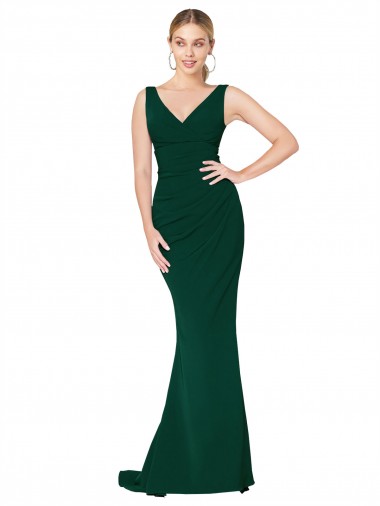 Shop V-Neck Floor Length Long Formal Crepe Mermaid Bridesmaid Dress / Prom Dress Canada