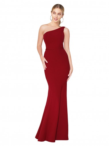 Shop One Shoulder Long High Neck Sleeveless Mermaid Formal Crepe Bridesmaid Dress / Prom Dress Canada