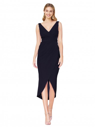 Shop Knee Length V-Neck Formal Crepe Short Cocktail Wrap Bridesmaid Dress / Prom Dress Canada