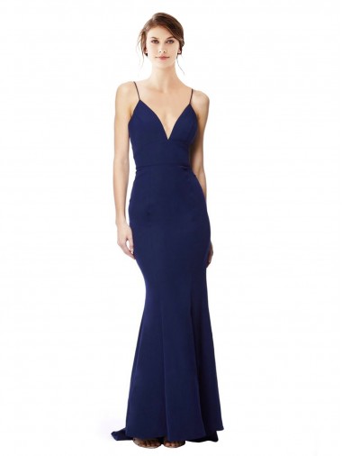 Shop Deep V-Neck Spaghetti Straps Mermaid Formal Crepe Bridesmaid Dress / Prom Dress Canada