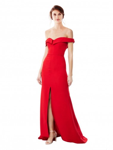 Shop Off the Shoulder Chapel Train Formal Crepe Bridesmaid Dress / Prom Dress with Thigh-High slit Canada