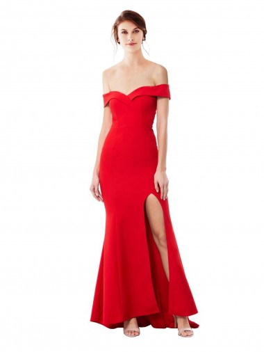 Shop Off the Shoulder Sweetheart Maxi Formal Crepe Bridesmaid Dress / Prom Dress With Thigh Split and Train Canada