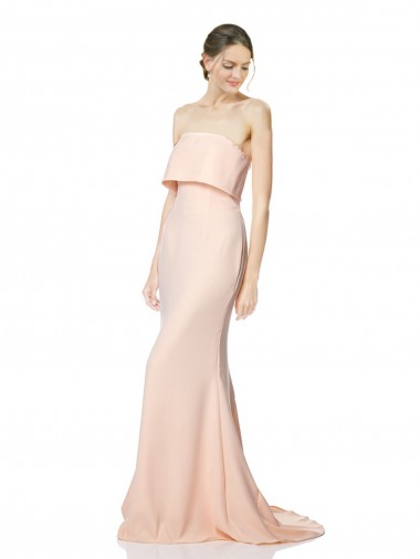 Shop High Neck Strapless Long Formal Crepe Maxi Bridesmaid Dress / Prom Dress with Overlay Canada