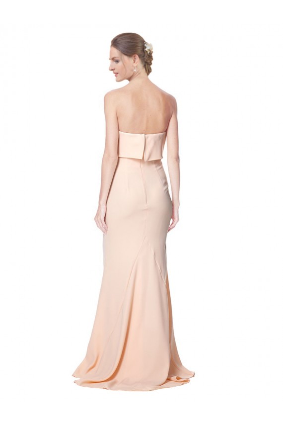 High Neck Strapless Long Formal Crepe Maxi Bridesmaid Dress / Prom Dress with Overlay