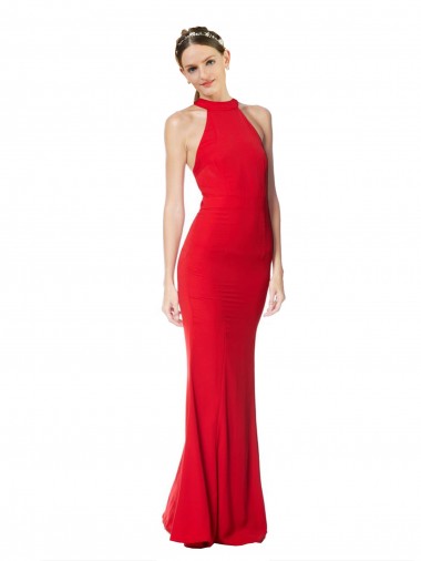 Shop Halter Neck Keyhole Back Sleeveless Formal Crepe Maxi Bridesmaid Dress / Prom Dress Canada