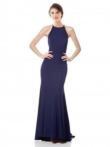 Shop High Neck Fishtail Formal Crepe Bridesmaid Dress / Prom Dress with Open Back Detail Canada